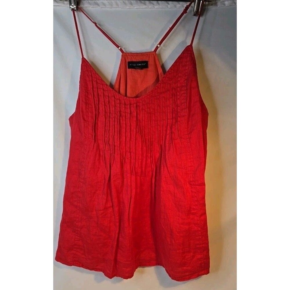 Willi Smith 100% Linen Cotton salmon and orange Coquette boho beach blouse Med.